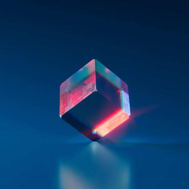 Transparent cube with red reflection